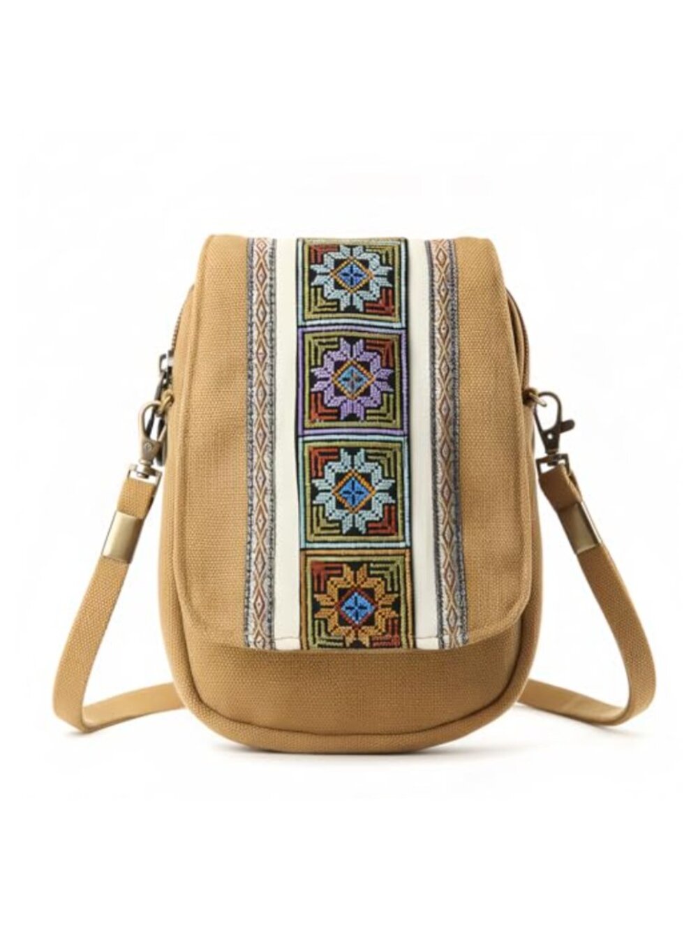Embroidered Canvas Crossbody Bag Boho Messenger Purse Cellphone Pouch